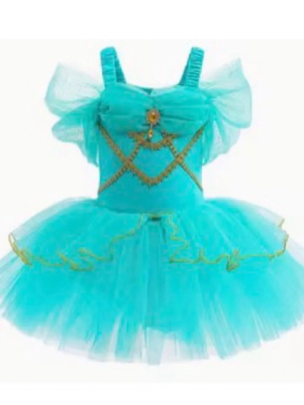 Teal Princess Tutu Dress for Kids - Sparkle Gold Trim